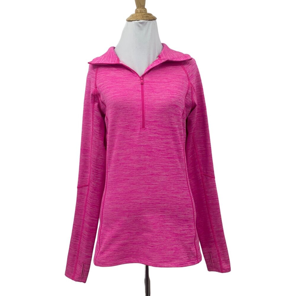 Under Armour ColdGear Half Zip Shirt Womens M Pink Cozy Microstripe Thumbholes
